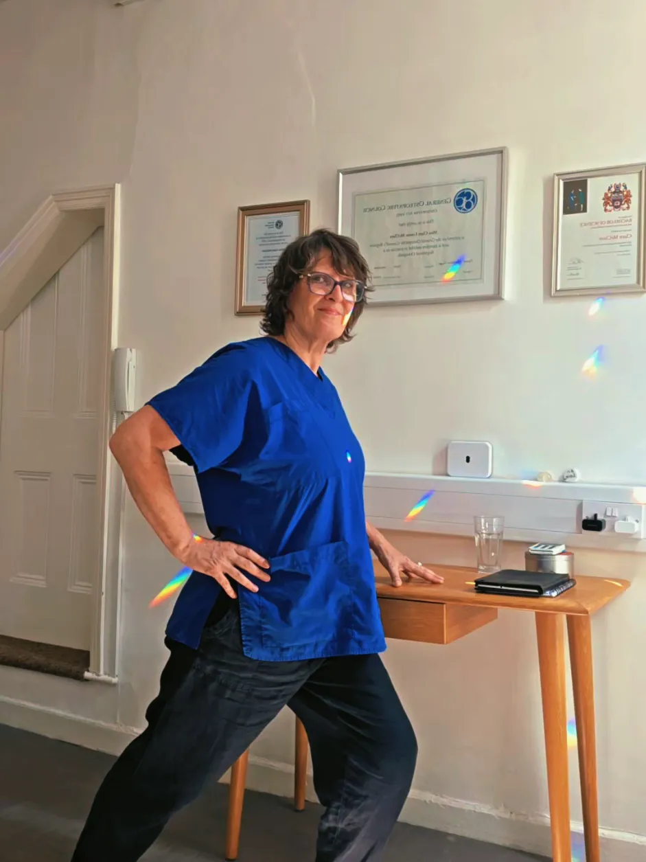Clare demonstrating: on your feet all day